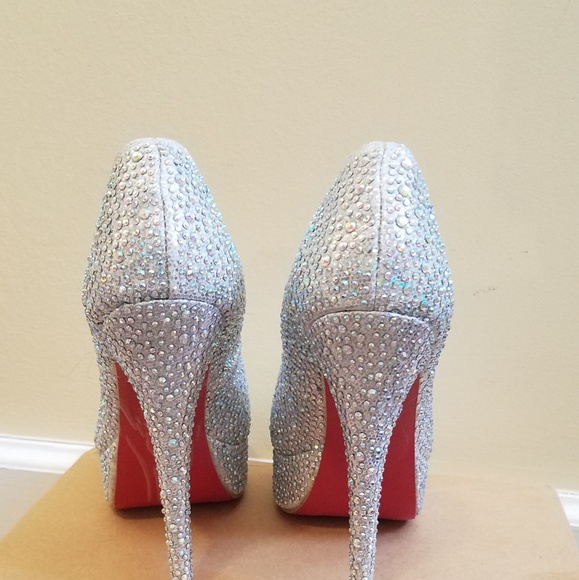 SOLD: Silver Rhinestone Red Bottom Heels - Picture 2 of 6